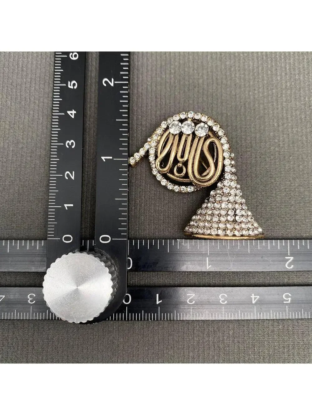 French Horn Brooch with Rhinestones